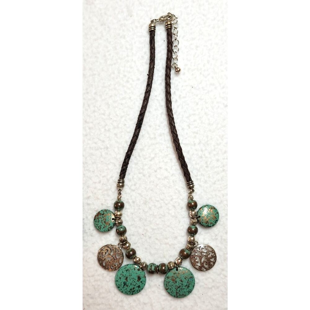 Southwest Boho Necklace Earrings Bracelet 4 Pc Lot Faux Turquoise Green Bronze - Picture 3 of 12